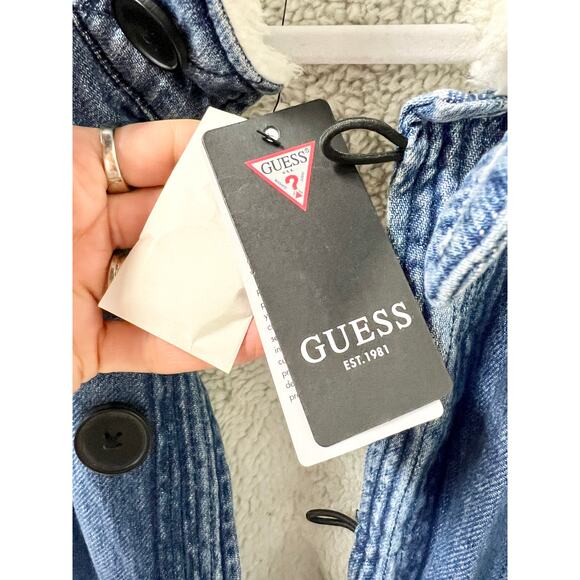 NWT Guess Lana Sherpa-Lined Long Sleeve Trucker Jacket Noka Wash Women's Size XS - Picture 5 of 8